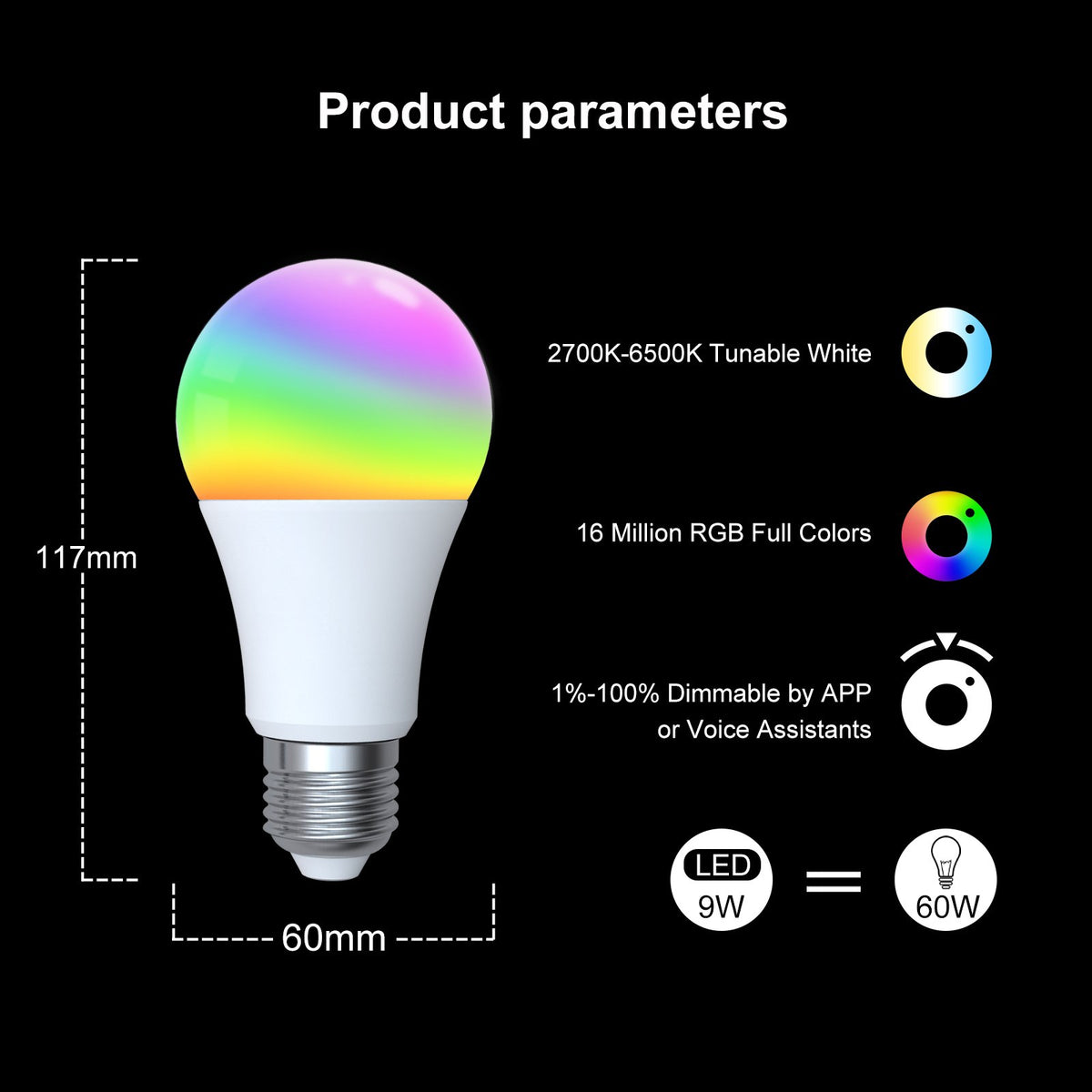 1-9PCS 9W AC90-240V Tuya ZigBee Smart LED Light Bulb RGB E27 Dimmable -CE00629-Veeddydropshipping
