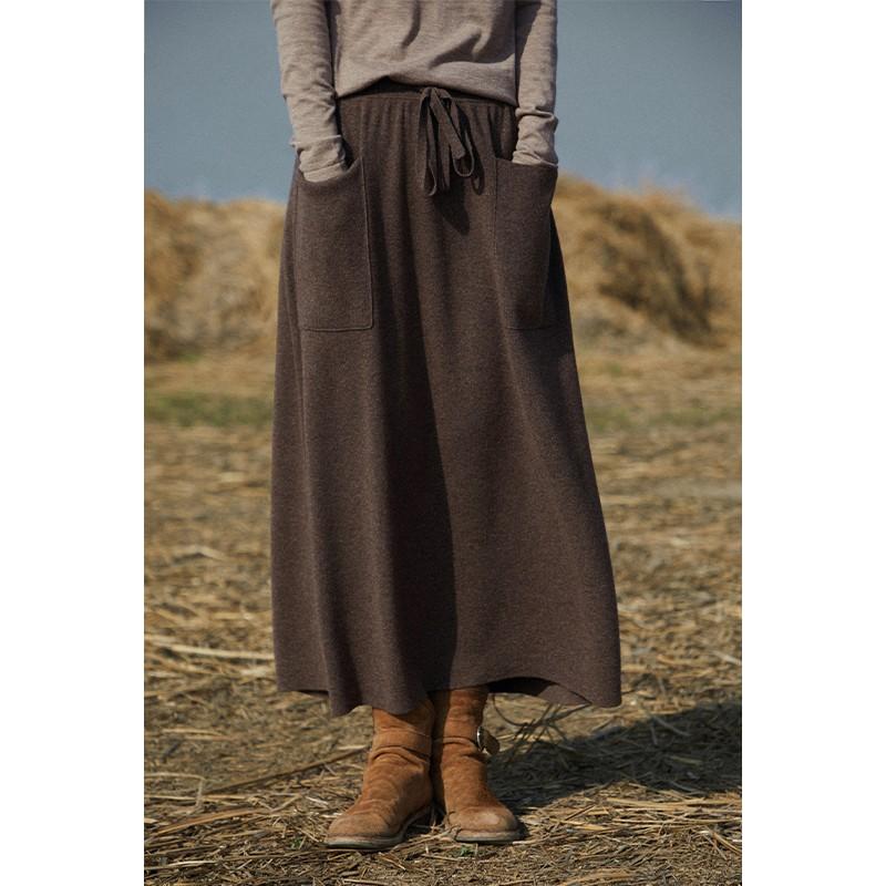Cashmere skirt ladies high waist stretch skirt-WF00401-Veeddydropshipping