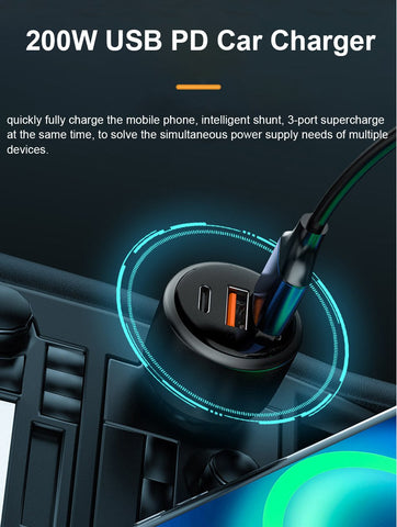200W USB PD 36W Car Charger 3port Super Fast Charger2.0 100W 65W SuperCharge-PA00059-Veeddydropshipping
