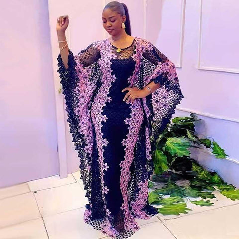 Fashion Two Piece African Mesh Dress-WF01678-Veeddydropshipping