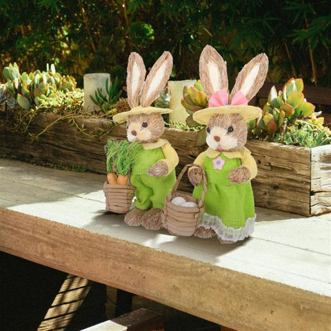 Straw Standing Rabbits Hand Woven Pastoral-HA00310-Veeddydropshipping