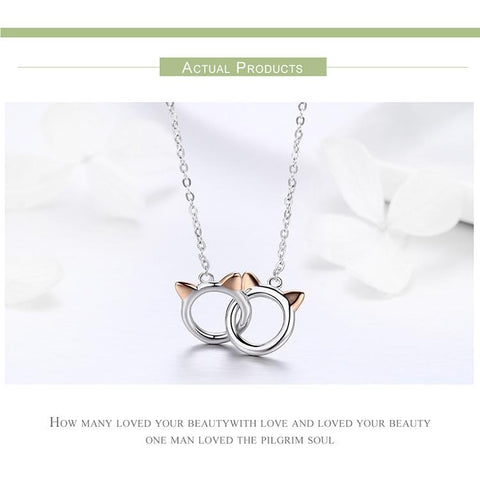 925 Sterling Silver Double Circles Pet Cat Pendant Necklace -JW01233-Veeddydropshipping