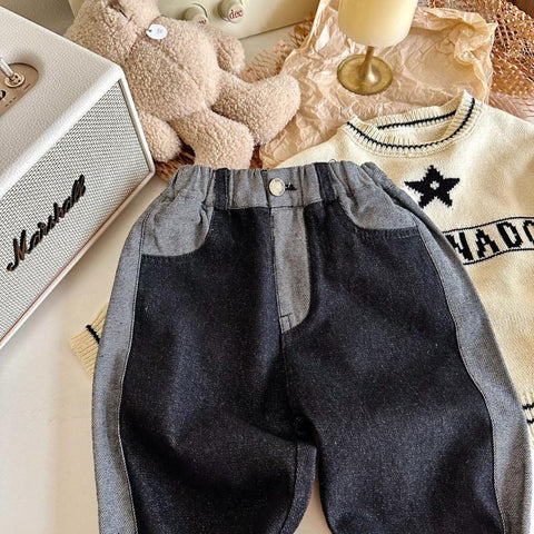Spring New Kids Jeans Boys Fashion Contrast Color Trousers Girls-TB01284-Veeddydropshipping