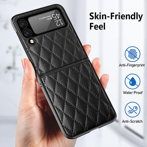 Leather Case for Samsung Galaxy Z Flip 4 3 5G Magnetic Hinge Full Protection Cover Camera Glass-PA00626-Veeddydropshipping
