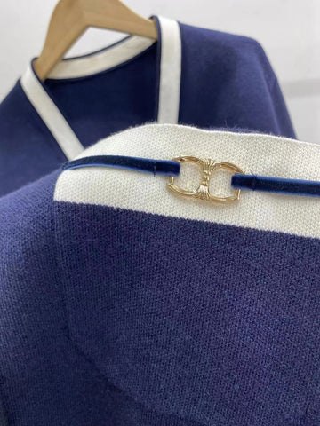 Women Contrast Trim Metal Button Knitted Cardigan-Veeddydropshipping