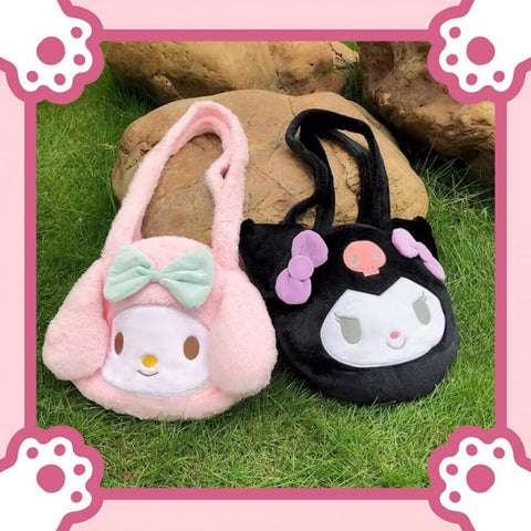 Sanrio Plush Bag Kuromi Handbag Black Large Capacity Shoulder-TB00072-Veeddydropshipping