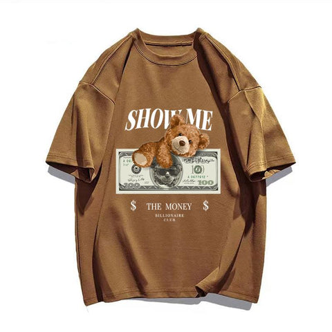 Cotton Cartoon Bear Print Short Sleeve Top-MF00034-Veeddydropshipping