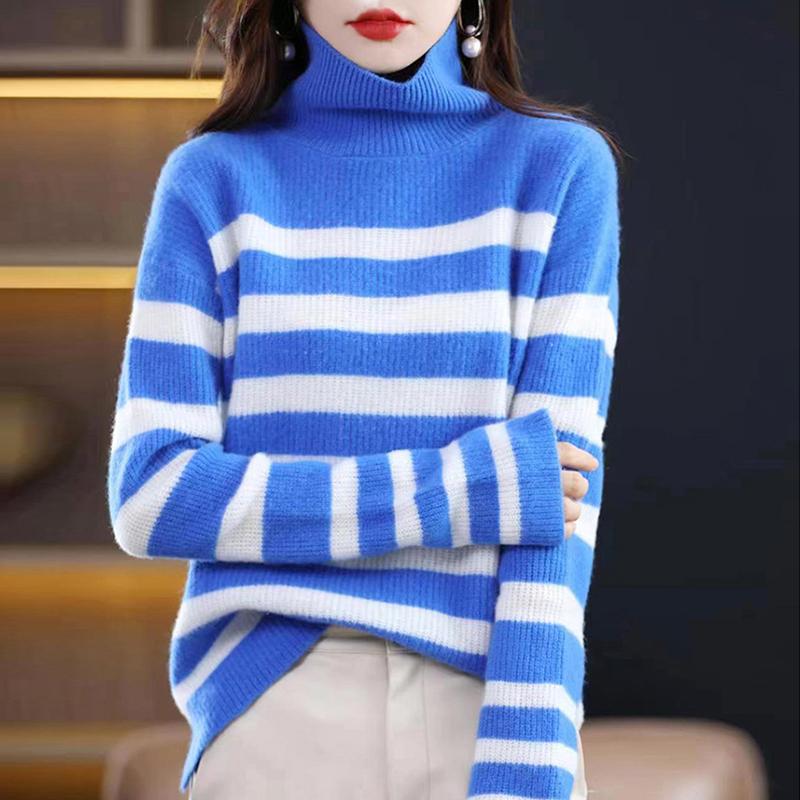 Turtleneck Striped Knitwears for Women Sweaters-WF00075-Veeddydropshipping