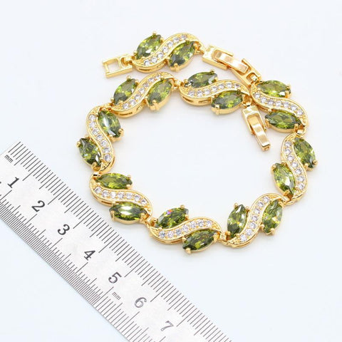 Green Peridot Gold Plated Jewelry SetsEarrings Necklace  -JW00206-Veeddydropshipping