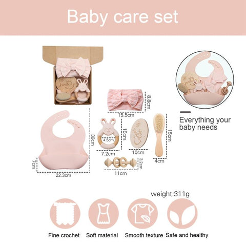 1set Baby Care Products Silicone Bibs Headband Baby Milestones Brush-TB00786-Veeddydropshipping