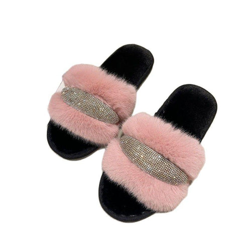 House Shoes For Faux plush Non-Slip Warm Slippers Women-BS01289-Veeddydropshipping