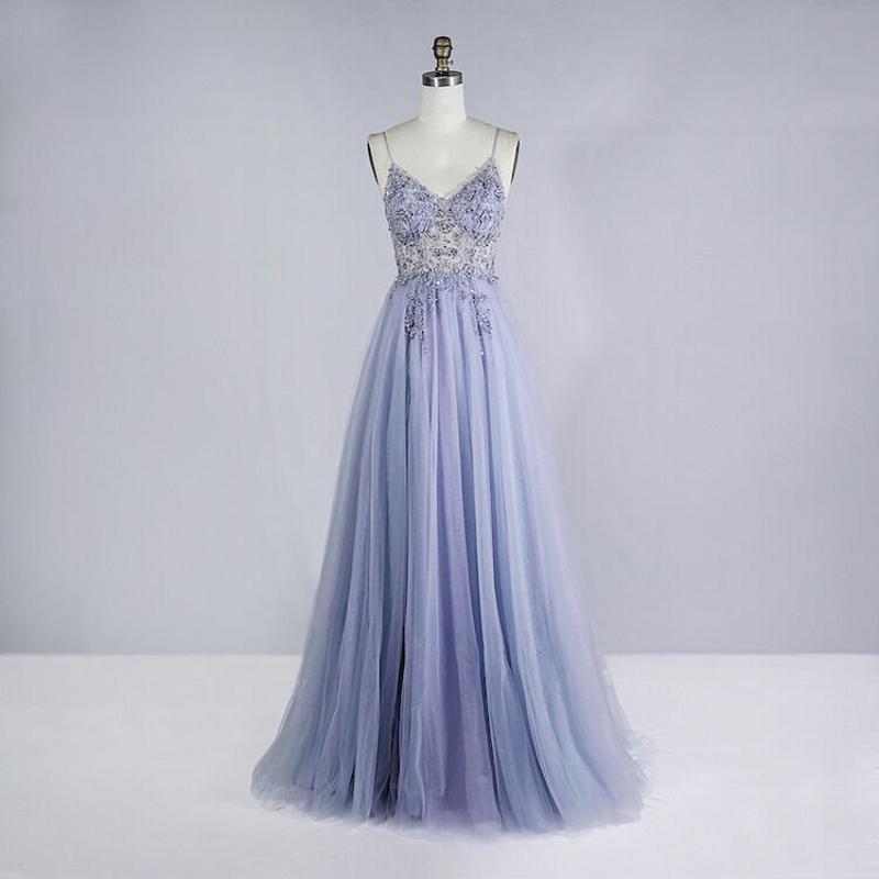 Beaded Crystal Long Sexy Prom Dresses-Veeddydropshipping