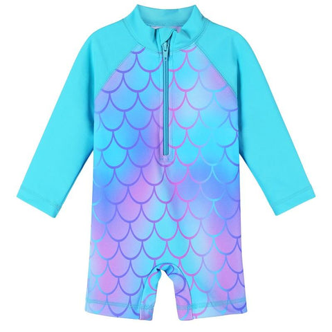 UPF50+ Print Baby Girl Swimsuit Long Sleeve Kids Swimwear One Piece Toddler -OS00267-Veeddydropshipping