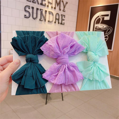 3Pcs/Set Solid Colors Baby Bow Headband For Newborn Kids Nylon-TB00450-Veeddydropshipping
