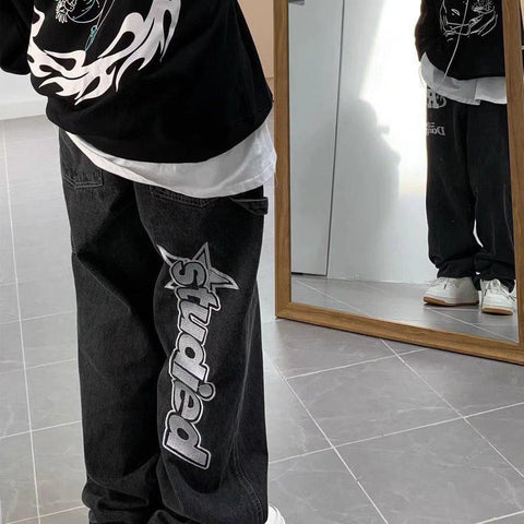Embroidered Black Jeans Men Spring and Autumn-MF00619-Veeddydropshipping