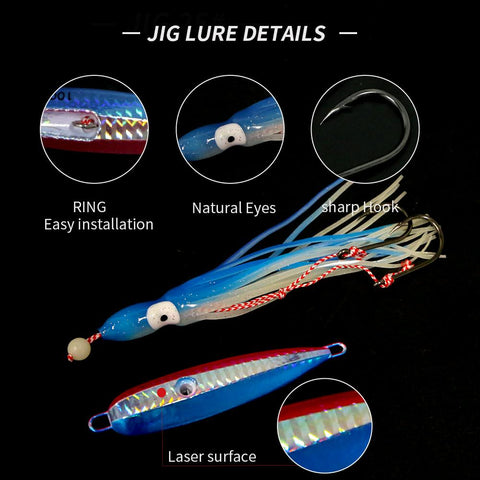 Inchiku Metal Jig Head Lure 80g 100g 120g 150g 180g 200g Luminous Squid Hook Soft -OS00601-Veeddydropshipping