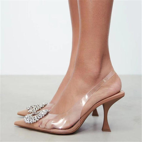 Rhinestone Pointed Sandals Transparent High Heels Women&#39;s Elegant-BS00845-Veeddydropshipping