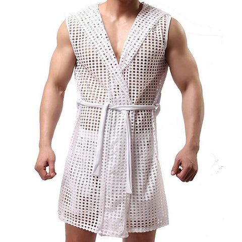 Hooded Sleeveless Robes Bathrobes Mesh See-Through Lingerie Sleepwear-MF01584-Veeddydropshipping