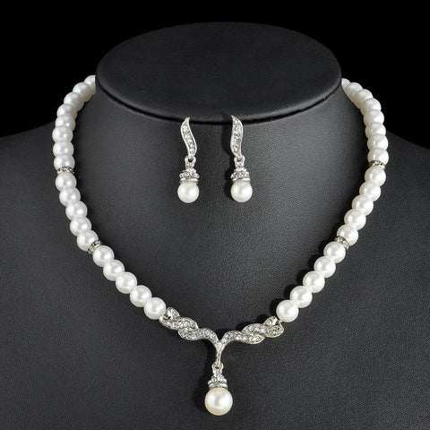pearl Bridal Jewelry Sets  Pearl Drop  Wedding Jewelry Sets  -JW00280-Veeddydropshipping