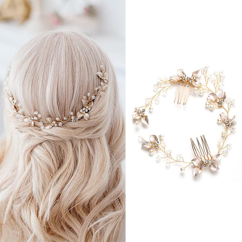 Pearl Leaf Comb Headband Hair Accessories Tiara Headband  -JW00456-Veeddydropshipping