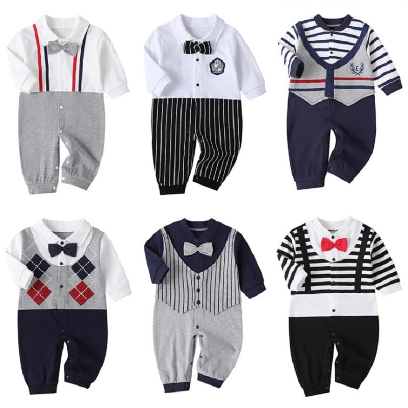 Newborn Baby Boy Girl Romper 2021 Fall Long Sleeves Bowtie-Veeddydropshipping-1