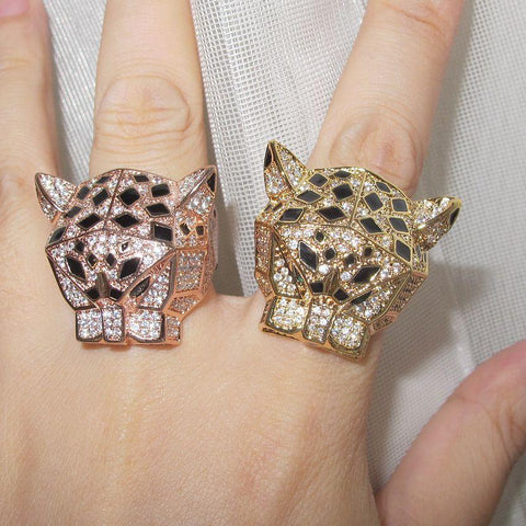Head Rings Cubic Zirconia Animal Black spots Panther Ring -JW00443-Veeddydropshipping