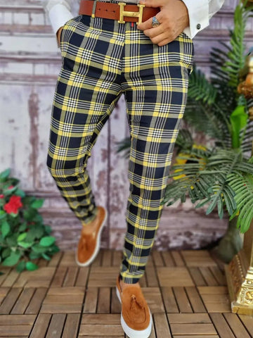 Jogging Pencil Plaid Pants Men Business Casual-MF00424-Veeddydropshipping