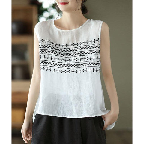 Arts Style Vintage Embroidery Women Loose Sleeveless Tops-WF00329-Veeddydropshipping