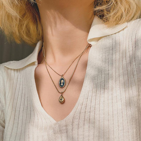 Water Drop Star Round Bear Oval Pendant Necklace  -JW00181-Veeddydropshipping