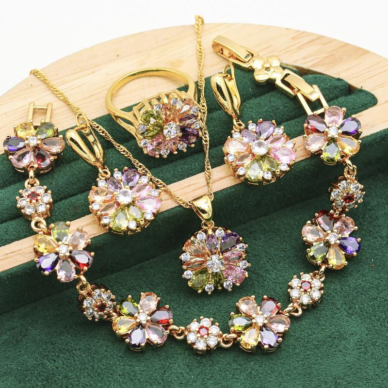 925 Silver Jewelry Sets Multicolor Zircon Bracelet Earrings Necklace -JW00203-Veeddydropshipping