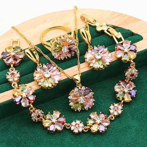 925 Silver Jewelry Sets Multicolor Zircon Bracelet Earrings Necklace -JW00203-Veeddydropshipping