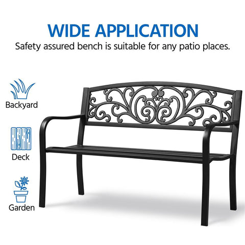 Outdoor Metal Garden Bench With Scroll Floral Pattern-HA01714-Veeddydropshipping