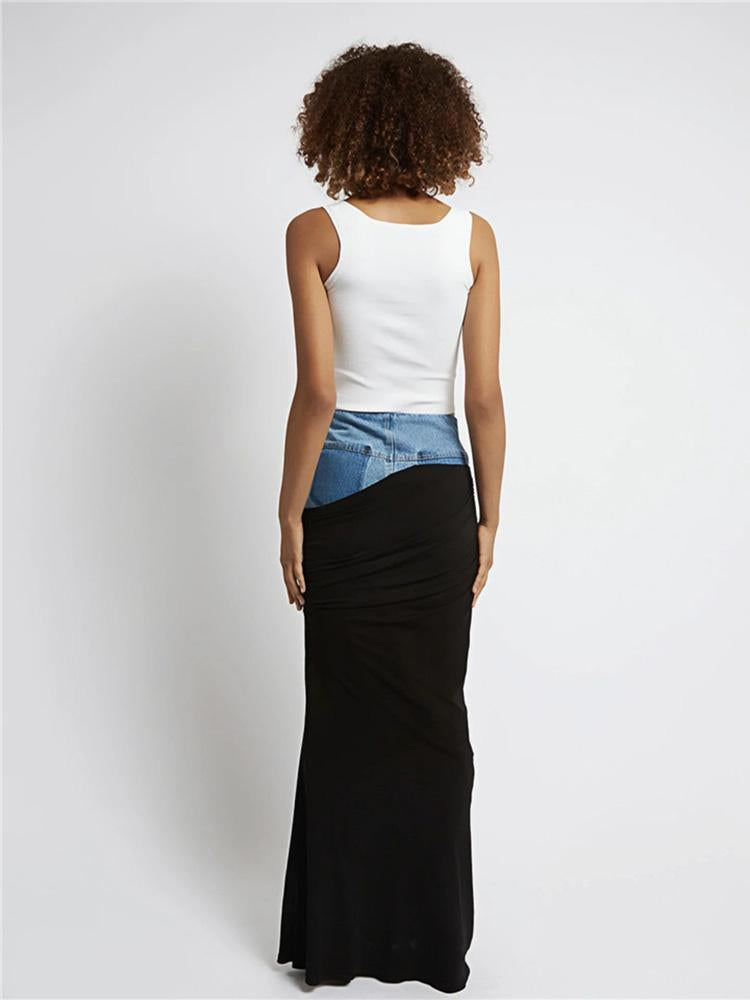 Women High Waist Denim Maxi Skirt-Veeddydropshipping