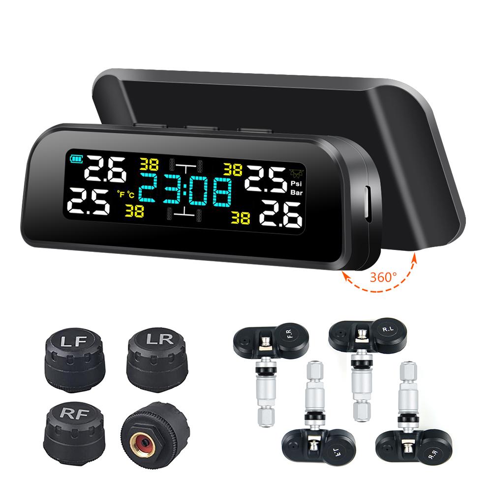 Clock TPMS Car Tire Pressure Alarm Monitor System Wireless Solar-AM00597-Veeddydropshipping