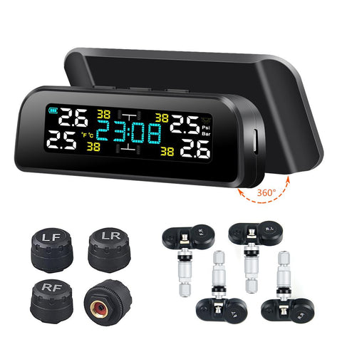 Clock TPMS Car Tire Pressure Alarm Monitor System Wireless Solar-AM00597-Veeddydropshipping