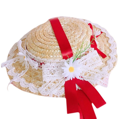 Protection Hats Lace Bowknot Hat Straw Summer-MF01007-Veeddydropshipping