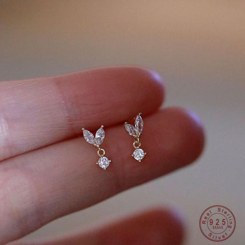 925 Sterling Silver French Simple Crystal Bud Stud Earrings  -JW00271-Veeddydropshipping