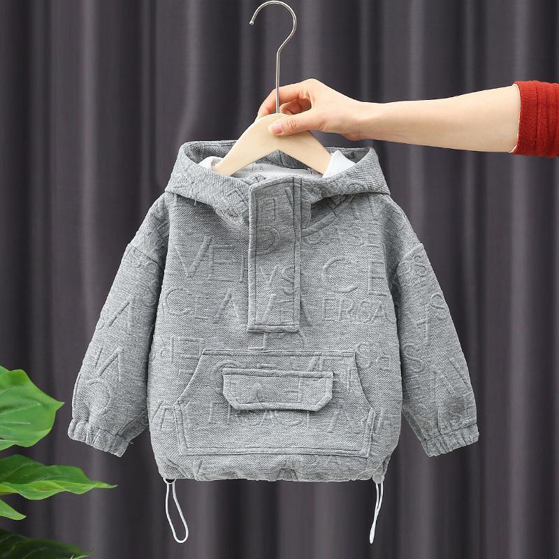 Spring Autumn Embossing Drawstring Baby Boys Hoodie-Veeddydropshipping