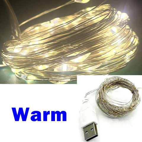 3/10/20M USB LED String Lights Copper Silver Wire Garland Light Waterproof-TI00916-Veeddydropshipping