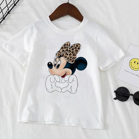 Disney Minnie Mouse Print Girls Clothes Child T-shirt White Short-TB00923-Veeddydropshipping