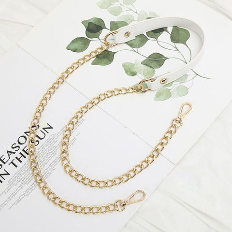 Crossbody Bag Strap White PU Leather Handle with 9mm Gold-BS00701-Veeddydropshipping