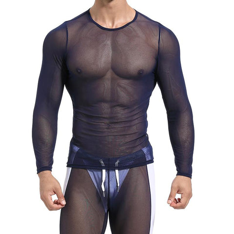 Fishnet Shirt Men Party Perform Streetwear Tops Fitness Riding-MF01593-Veeddydropshipping