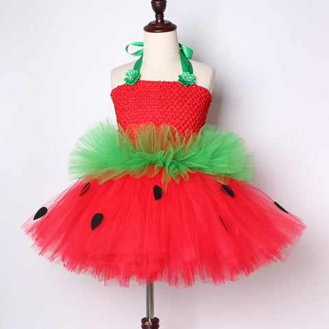 Cute Strawberry Tutu Dress Red Green Tulle Flowers Princess Girls-TB00845-Veeddydropshipping