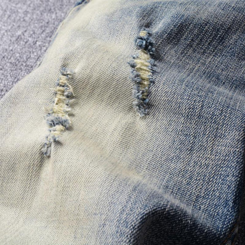 Yellow Blue Elastic Destroyed Slim Ripped Jeans-MF00622-Veeddydropshipping