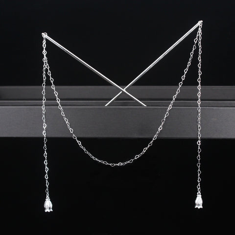 Double Chain Hair Fork Pearl Tassel Hair Stick Hairpin -JW00544-Veeddydropshipping