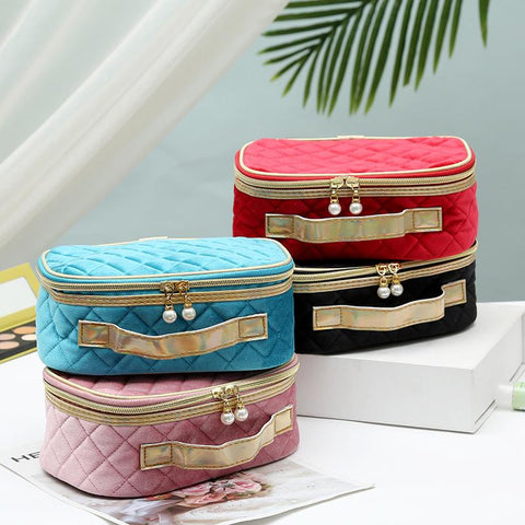 Bag Pearl Zipper Pure Color Checkered Travel-BS00567-Veeddydropshipping