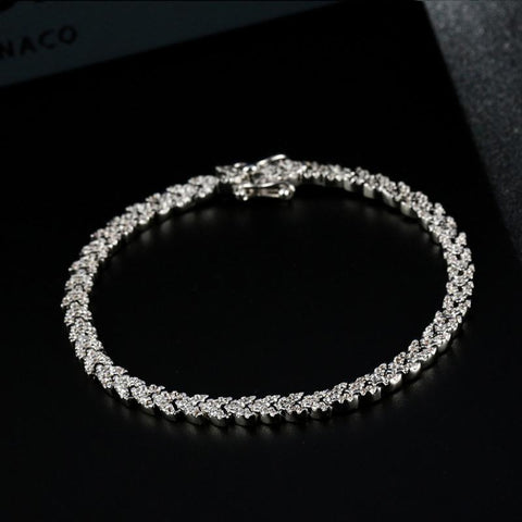 925 Sterling Silver Sparkling Carbon Diamond Ears Bracelet -JW00910-Veeddydropshipping