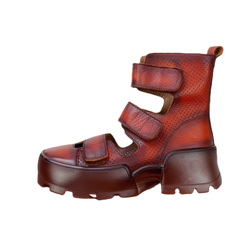 Leather Women Shoes Square Toe Hollow Out Platform Boots-BS01020-Veeddydropshipping