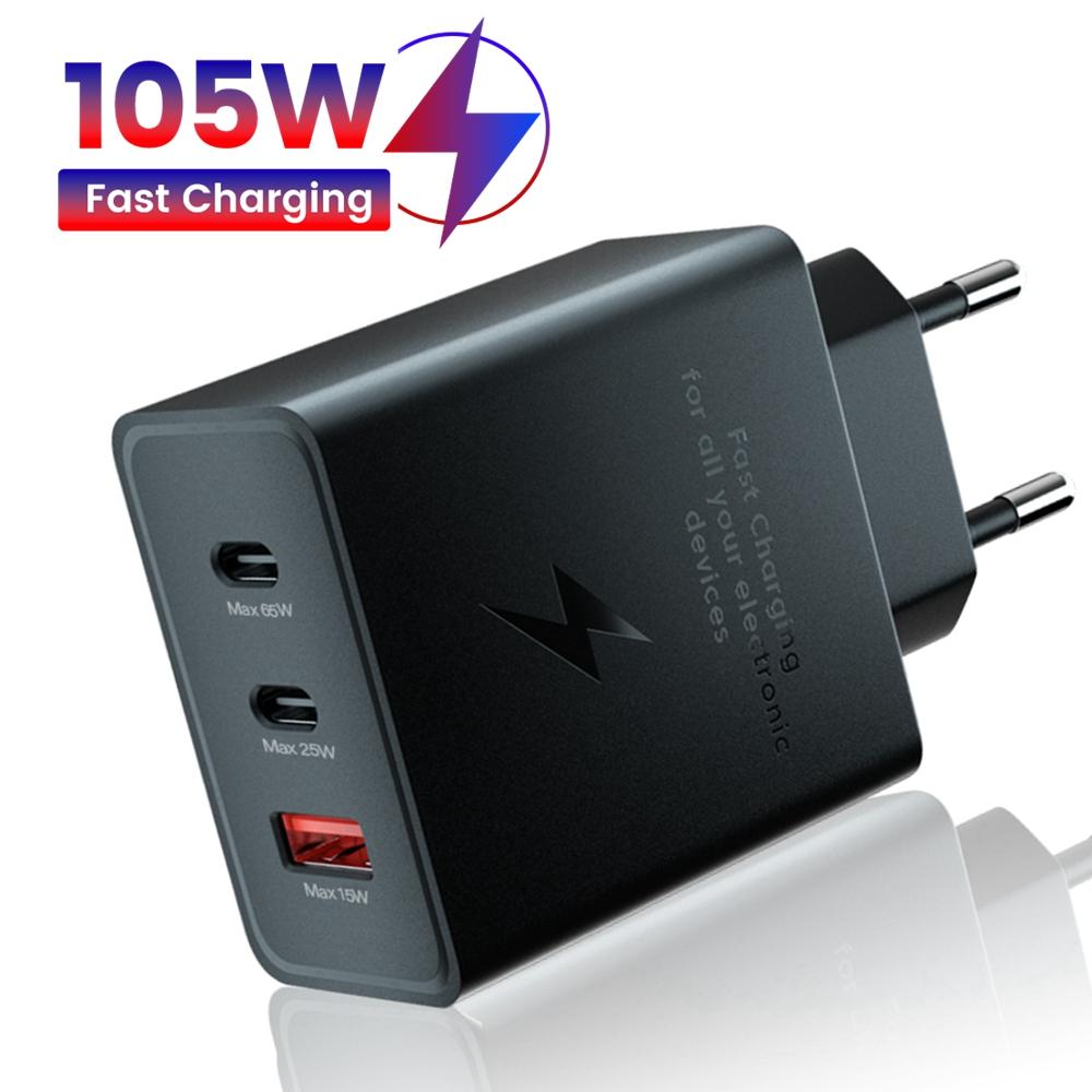 Quick Charge 105W USB Type-C 3 Port Wall Charging For iPhone 14 Mobile Phone EU US Plug-PA00350-Veeddydropshipping