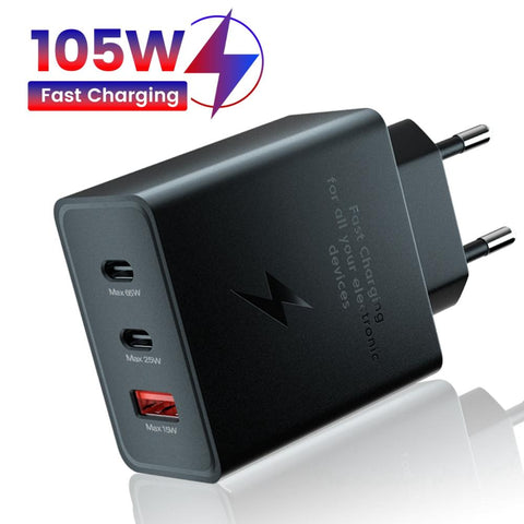 Quick Charge 105W USB Type-C 3 Port Wall Charging For iPhone 14 Mobile Phone EU US Plug-PA00350-Veeddydropshipping